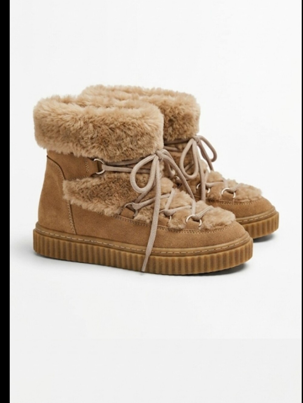 Massimo Dutti NWT Kids Split Suede Faux Fur Ankle Boots Tan Gold Accent EU 34 US